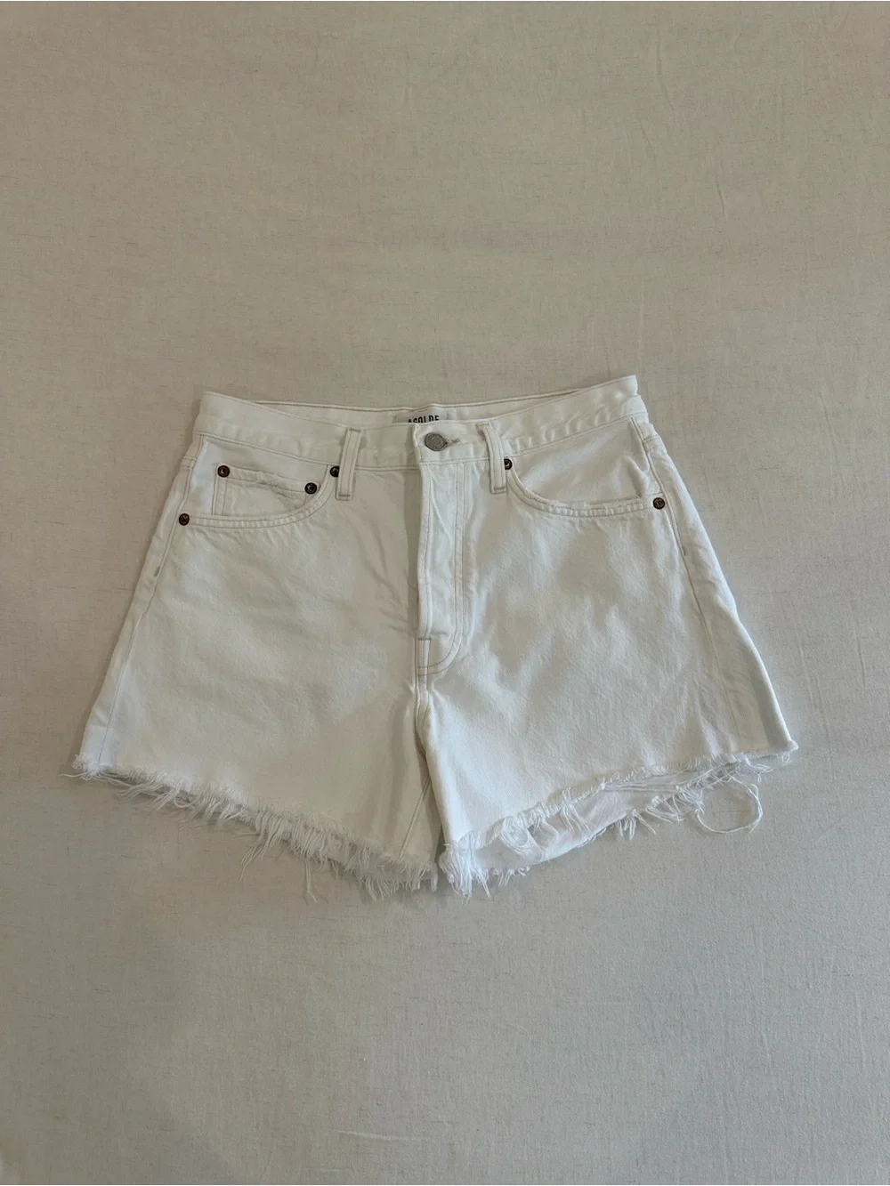Agolde Parker long panna cotta White High-Rise Frayed Hem Jean Shorts